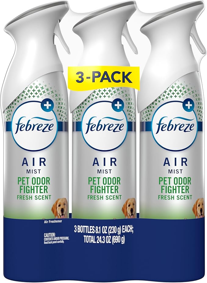 Febreze Air Mist, Air Freshener Spray, Odor Fighting Room Spray, Deodorizer for Home Bathroom Kitchen Apartment, Pet Odor Fighter Fresh Scent, 8.1oz (Pack of 3)