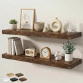 Floating Shelves for Wall 40 in x 9.3 in Deep, Wall Mounted Rustic Wood Shelf with Invisible Brackets for Storage & Display, Living Room Bedroom Bathroom, Brown, 2 Pack