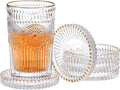 Set of 5 Modern Clear Coaster, Glass Coasters for Drinks, Crystal Coasters Round Cup Mat, Coffee Table Decor for Office, Kitchen, Bar, Dining Room, Living Room, Patio (Clear with Gold Rim)