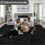 Fluffy 4x6 Area Rugs for Living Room Bedroom: Ultra Soft Shag Rug Non-Slip Non-Shedding Small Plush Bedside Rug Indoor Floor Carpets for Kids Room Playroom Entryway Nursery Dorms Home Decor Black