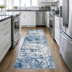 Washable Area Rug 3x10 Entryway Rug: Washable Modern Abstract Soft Thin Rug Indoor Floor No Slip Stain Resistant Carpet for Bedroom Dining Room Farmhouse Nursery Home Office - Blue