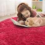 OLANLY Red Round Rugs for Bedroom - Machine Washable, 3 ft Circle Area Rugs for Living Room, Soft and Fluffy Shaggy Carpet for Teen Girls and Boys, Nursery Rooms, Dorms, Home Decor Aesthetic