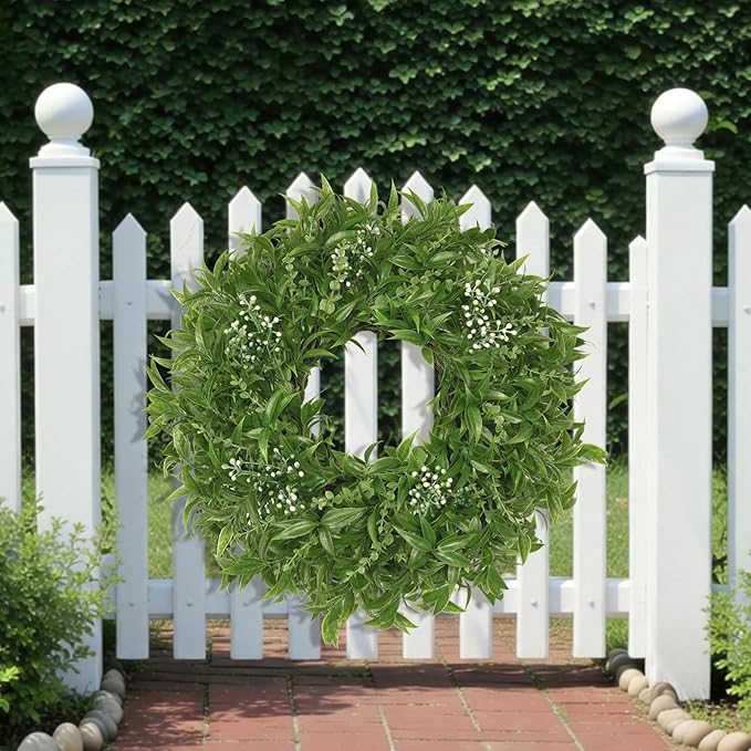 26 Inch Large Boxwoods Wreaths for Front Door Artificial Green Eucalyptus Leaves Greenery Indoor Outdoor Wreath Home Decor Porch Window Wall Farmhouse Door Decorations Spring Summer All Season
