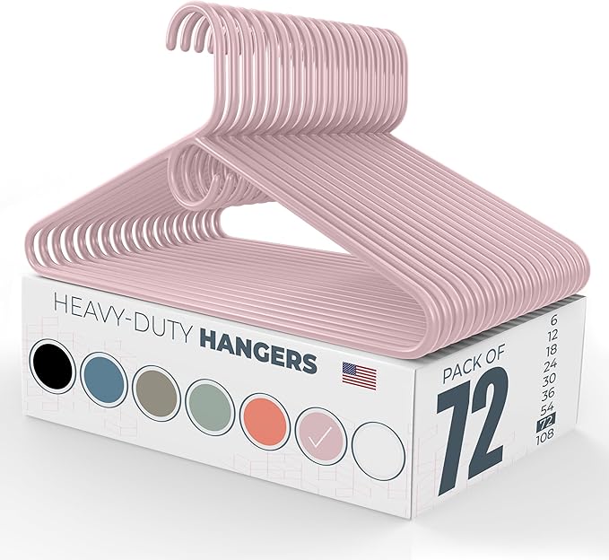 Neaties Heavy Duty Clothes Hangers 50+ Pack (72 Count) – Made in the USA – 8lb Capacity Plastic Hangers for Adult Clothing – Durable for Pants, Coats, Jackets, or Jeans – Pink