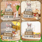 Moucuny 4 Pcs Easter Bunny Table Decoration Stacked Wooden Bunny Block Decor 3-tier Tabletop Sign with 3D Rabbit, Rustic Farmhouse Easter Decorations for Home Egg Hunt Party Centerpiece Gift