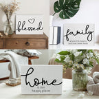Jetec 3 Pcs Family Home Blessed Rustic Wood Sign Mini Wood Decorative Farmhouse Woodworks Table Shelves Decorations Sign for Bedroom Kitchen Living Room Table Decor(White,5 x 7 x 0.59 in)