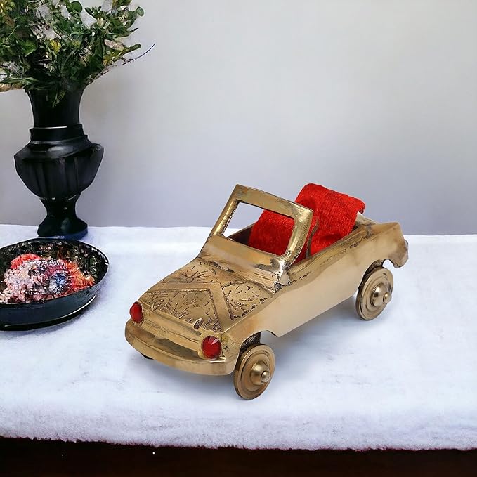 NAMS Brass Vintage Car Showpiece Antique Classic Convertible Figurine Red Seat for Home Decor, Office Desk, Living Room Decoration Traditional Collectible Display Showcase Unique Gift Item (9x5x4 cm)