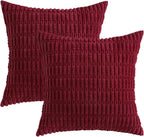 MIULEE Pack of 2 Burgundy Corduroy Decorative Pillow Covers 20x20 Inch Soft Boho Striped Throw Pillow Covers Modern Farmhouse Home Decor for Sofa Living Room Couch Bed