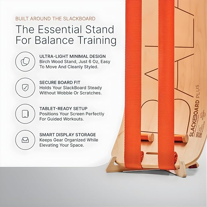 GIBBON SlackBoard Plus & Stand - 2-in-1 Slackline Balance Board for Adults - Workout Equipment Home Gym Training - Wooden Balance Trainer, Standing Desk Exercise, Yoga, Agility, Pilates, Core, Fitness