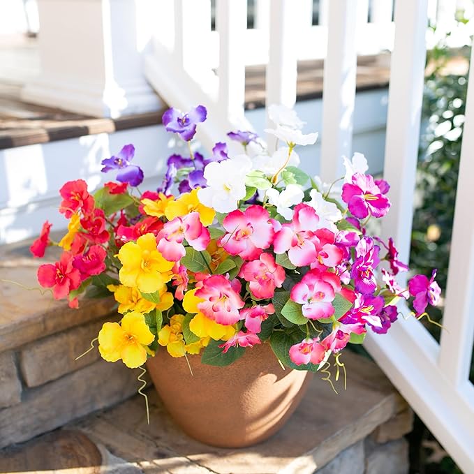 Hibiscus Artificial Flowers Plants for Outdoors Summer Decoration, 6 Bundles Fake Silk Hibiscus Bouquet Realistic UV Resistant Tropical Flowers Artificial for Outside Planter Front Door Porch Patio