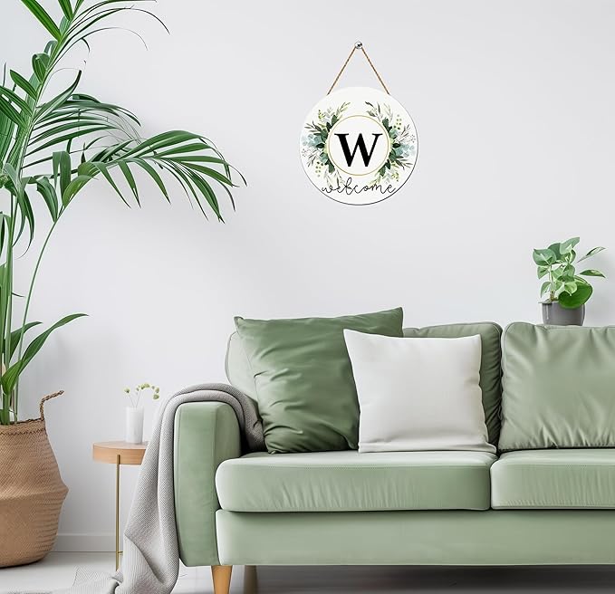 Monogram Letter W Wreaths for Front Door Wreath Wooden Welcome Sign for Front Door Decor Floral Family Last Name Initial House Warming Spring Summer Porch Rustic Wall Home Kitchen Boho Decorations