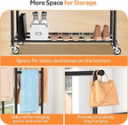 MISSLO Double Rods Garment Rack Heavy Duty Clothing Rack for Hanging Clothes Portable Clothes Organizer for Bedroom, Living Room, Clothing Store (Black with wheels)