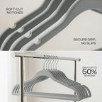 Utopia Home Velvet Hangers 150 Pack – Luxury Non-Slip Slim Pant & Coat Hangers, Strong Space-Saving Clothes Hangers with Pants Bar and 360° Swivel Hook – Grey