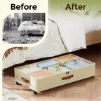 LAMU Under Bed Storage with Wheels, 2 Pack Under Bed Storage Containers with Clear Lids & Label, Rolling Under Bed Drawers for Clothes, Shoes, Blankets, Beige