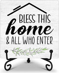 Welcome Home Sign, Blessed Signs for Home Decor, Farmhouse Wooden Plaque with Iron Stand, 5.12 Inches Square, Tabletop Decorative Plaque