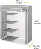 Whitmor Compact Clothes Closet - Space Saving - 4 Shelves and Hanging Closet Rod - Grey