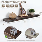 Marsmiles 30 inch Floating Shelves for Wall Solid Elm Wood Shelves|Rustic Wall Mounted Shelves with Heavy-Duty Invisible Bracket for Bathroom Living Room Kitchen|Rounded Edge Design|Walnut, 2 Pack