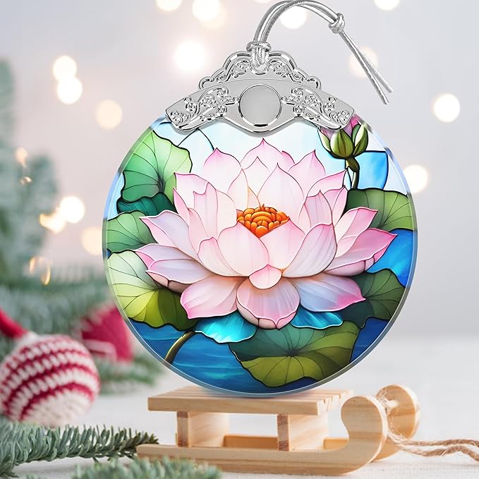 Lotus Stained Glass Orament - Christmas Ornament - Christmas Decorations for Tree - Holiday Present ldeas - Gift Exchange