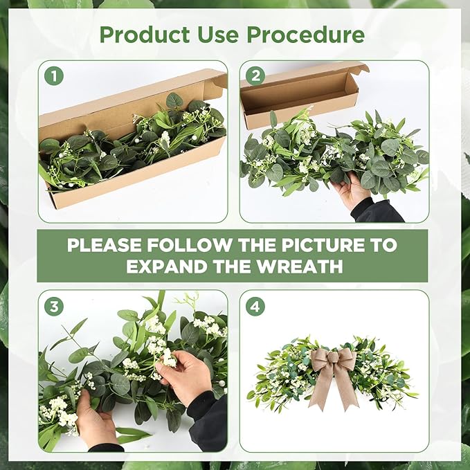 YLOLUL 22'' Artificial Eucalyptus Wreaths for Front Door Spring Summer Green Swag Greenery Door Wreath with White Berry for Farmhouse Home Wedding Wall Porch Indoors Outdoor Window Home Decorations