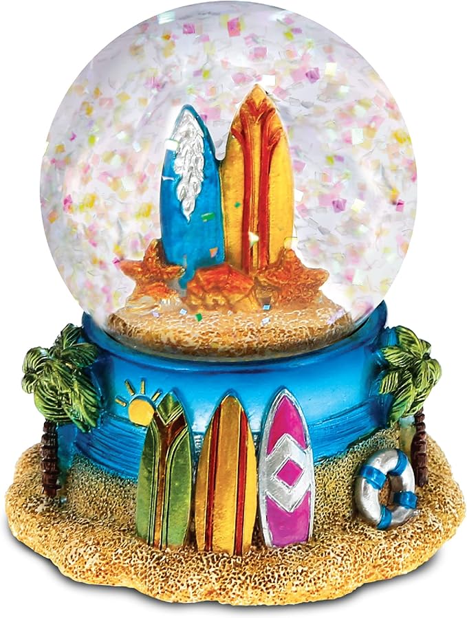CoTa Global Cool Summer Surf Boards Snow Globe - Water Globe Figurine with Sparkling Glitter, Collectible Novelty Ornament for Home Decor, for Birthdays, Holiday and Valentine's - 65mm