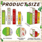 Lineshading 4 Pcs Cinco De Mayo Decor Wooden Books Stack Mexican Table Decorations Rustic Fiesta Tiered Tray Decor Sombrero Cactus Red Chili Centerpiece for Fiesta Mexican Birthday Party Decoration
