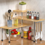 ZHWS Kitchen Countertop Organizer Spice Rack for Salt, Bathroom Counter Organizer Over Sink for Makeup, Skincare, Adjustable 3-Tier Corner Counter Shelf with 4 Hooks for Coffee Bar Dresser Table