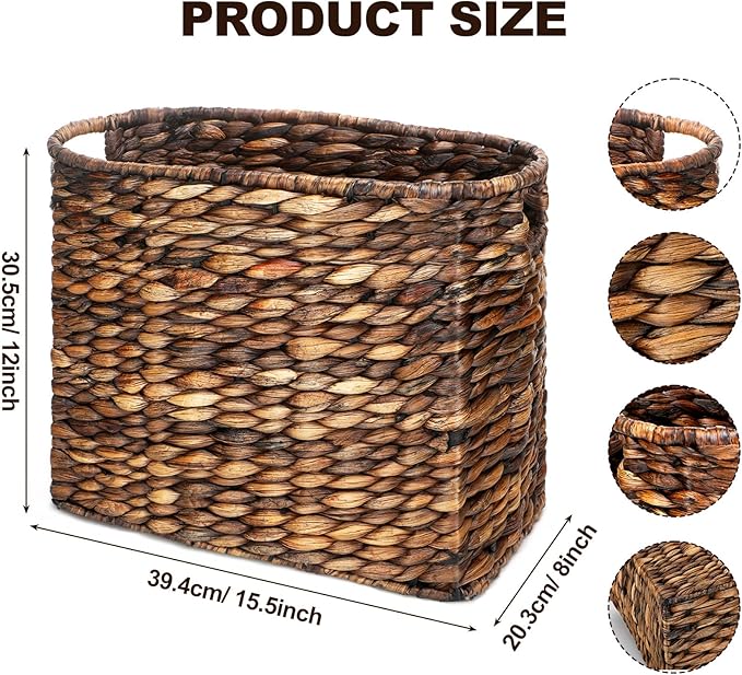 Tatuo Seagrass Magazine Baskets Magazine Holder Tall Narrow Woven Storage Wicker Basket Floor Bathroom Home Office Handwoven Holder for Books, Newspaper, File and Mail(Dark Brown)