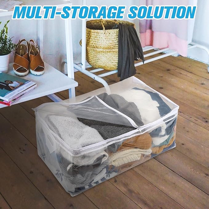 HIBAG 20 Gallon Large Storage Bag for Clothes, Zipper Clothing Storage Bag, Clear Organizer with Reinforced Handles, for Comforters Blankets Pillows Bedding (2 Pack)