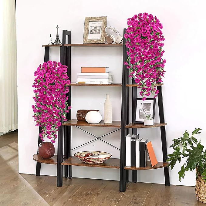 Artificial Hanging Flowers for Outdoor, 2pcs Fake Plants Long Vine Morning Glory Eucalyptus, UV Resistant Realistic Faux Greenery Indoor Outside Patio Porch Garden Spring Summer Decor, Light Purple