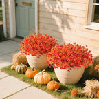 Fake Flowers Artificial for Outdoor Decoration Autumn Silk Flower UV Resistant, 12 Bundles Faux Morning Glory with Eucalyptus Greenery for Indoor Garden Planters Patio Window Home Decor, Mix