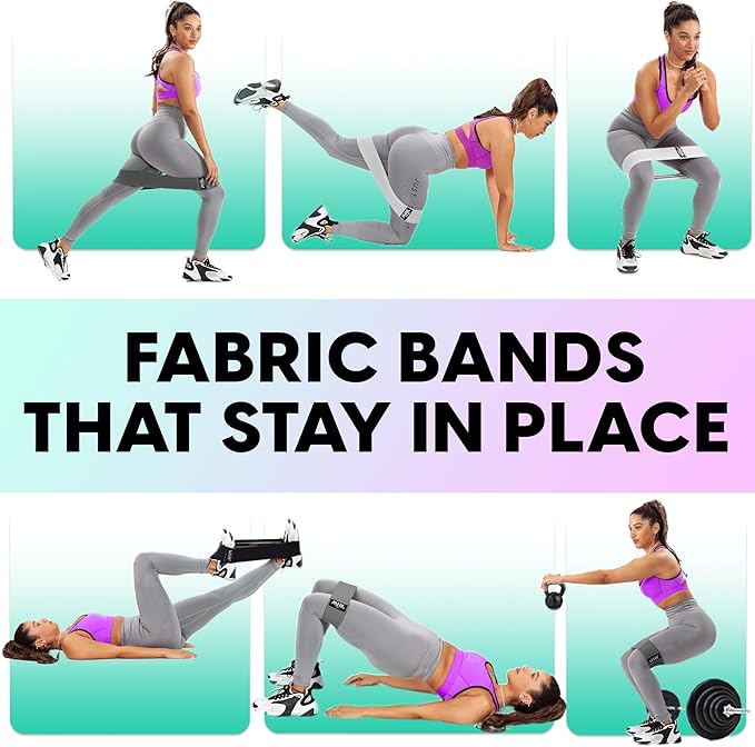Fabric Resistance Bands for Women & Men – 4 Durable Exercise Bands for Working Out, Non-Slip & Non-Pinching Workout Bands – Multiple Resistance Levels Booty Bands for Legs Butt Glutes Hips Abs & More.