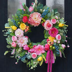 24 Inch Summer Wreaths for Front Door, Handcrafted Summer Wreath with Luxury Dahlias, Peony, Tulips & Roses, Summer Door Wreath for Holiday Farmhouse Indoor Outdoor Wall Home Decor