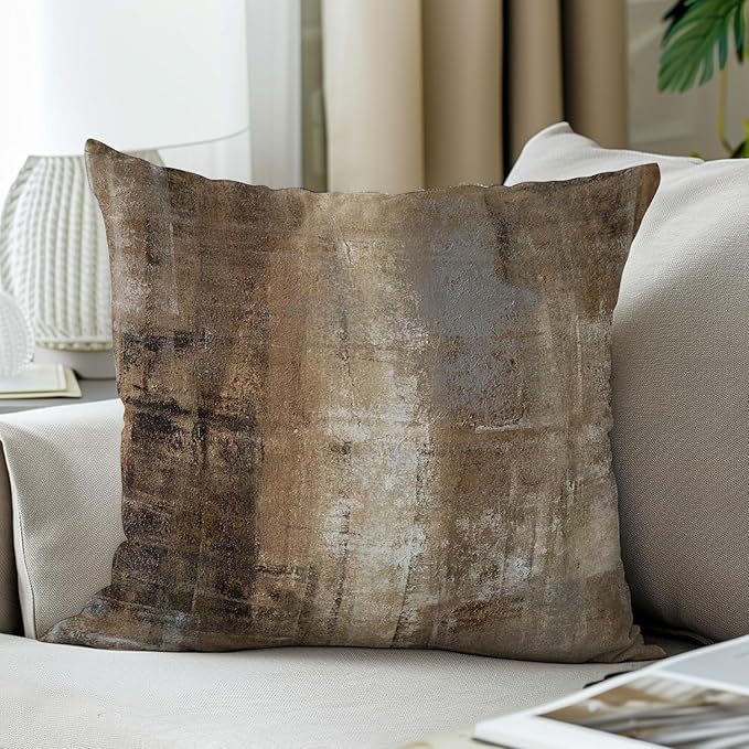Taupe Abstract Art Artwork Pillow Cover, Gallery Modern Decorative Throw Pillows Cushion Cover for Bedroom Sofa Living Room 26 x 26 Inch Set of 2