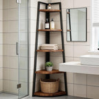 Soild Wood Corner Shelf, 5 Shelf Bookcase for Bathroom & Living Room, Tall Corner Bookshelf with Ladder Design, Space Saving Corner Bookcases (Brown)