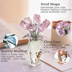 H&D HYALINE & DORA Pink Crystal Rose Bouquet Figurine,Handmade Rose Flower Gifts for Mom Gifts for Women,Glass Flower Collectible Ornament Home Table Wedding Decor