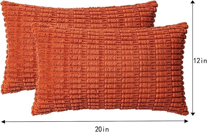 Aegero Pack of 2 Corduroy Decorative Throw Pillow Covers 12x20 InchSoft Boho Striped Pillow Covers Modern Farmhouse Home Decor for Sofa Living Room Couch Bed（Rust）