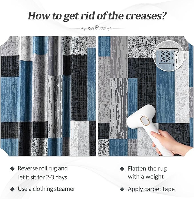 FlyDOIT Modern Geometric Patchwork Area Rug, 2x6 Blue Runner Rugs for Living Room, Rockwood Collection Indoor Rugs for Bedroom, Throw Carpet Floor Decor for Entryway Dining Room Office Nursery