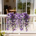 Fake Artificial Flowers for Outdoors, 4 Pcs Faux Hanging Pansy Flowers Spring Summer Decor, UV Resistant Fake Plants Silk Flower for Planter Front Door Porch Patio Yard Garden(Gradient Double Purple)