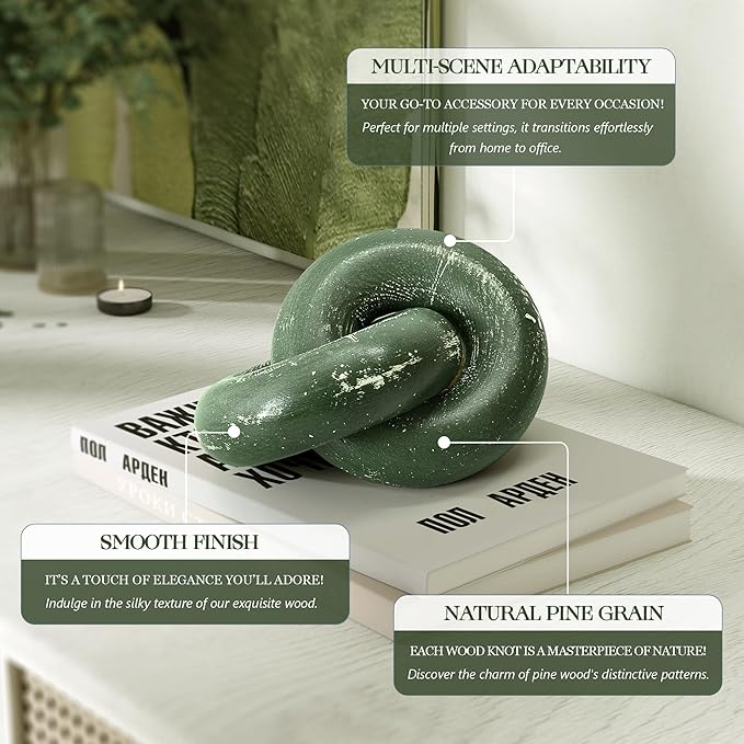 EOSAHR Rustic Decor Pine Wood Knot Wooden Chain Link Accent for Coffee Table, Office Decor & Dining Table Simple Modern Desk Decor for Warm Home Office (Green)