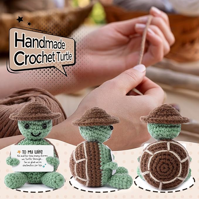 Valentines Gifts Handmade Crochet Turtle, Emotional Positive Support Crochet, Crochet Toy Doll, Cute Christmas, Mothers Day, Birthday Gifts for Moms, Home Decor