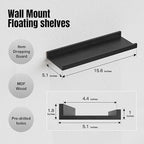 RICHER HOUSE 3 Set Floating Shelves for Wall, 16 inches Black Wall Mounted Shelves with Lip for Storage, Display Picture Ledge Shelf for Bedroom Bathroom Kitchen Living Room Decor, Modern Black