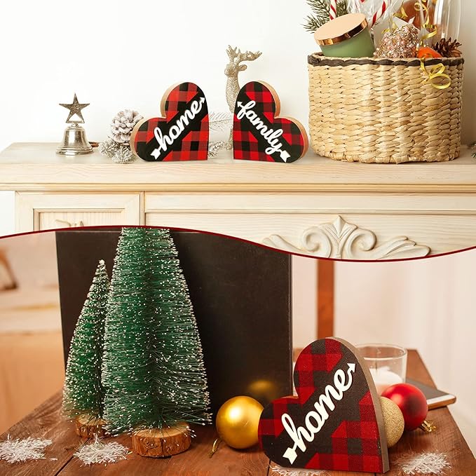 Jetec 2 Pcs Rustic Decorations for Living Room Home Shelf Mantel Entryway Table, Farmhouse Knick Knacks Christian Table Centerpiece Wooden Heart Decor for Dining Room Housewarming Gift(Stylish Style)