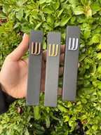 A&S Mezuzot Modern Concrete Mezuzah Case with Scroll, Easy Peel and Stick Mezuza (Black+ Wood Shin, 7 Inches)