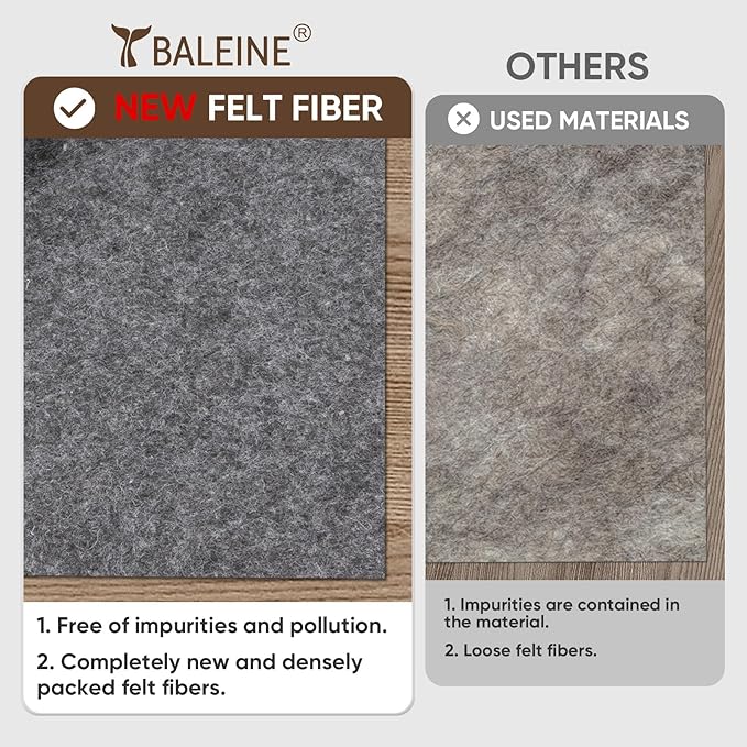 BALEINE Felt Non Slip Rug Pads, Extra Large 1/8" Thick Felt and Rubber Backing, Shock Absorbing Carpet Pad for All Carpets and Hardwood Floors (5x7 Ft)