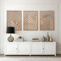 qmmp Modern Wooden Wall Sculptures - Set of 3 - MDF - Oak - Home Decor Accent - Large Wall Art for Living Room, Bedroom, Office - Easy Installation (Oak, XXLarge - Mountain and Sun, Unframed)