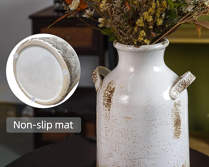 Quoowiit Ceramic Rustic Farmhouse Vase, 14 Inch Distressed Decorative Flower Vase for Home Decor, Large White Vase for Living Room Bedroom Kitchen Office Decor Centerpiece Table Decorations