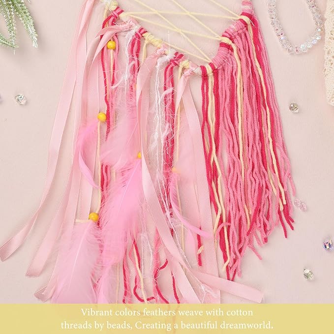 Pretty Jolly Unicorn Dream Catchers for Little Girls Bedroom Handmade Kids Dreamcatcher with Fluffy Pom Poms Feathers&Beads,Nursery Wall Decor for Toddler Girls Room,Children Birthday Gift(Yellow)