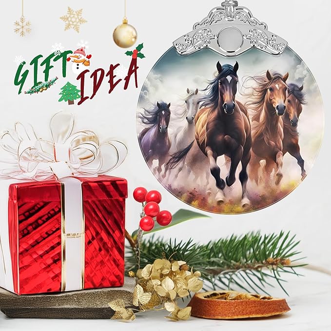 Christmas Ornaments - Stained Glass Christmas Decor - Horse Ornaments for Christmas Tree - Christmas Tree Ornament - Gifts for Friends, Coworker - Xmas Gift Ideas - Gift Exchange