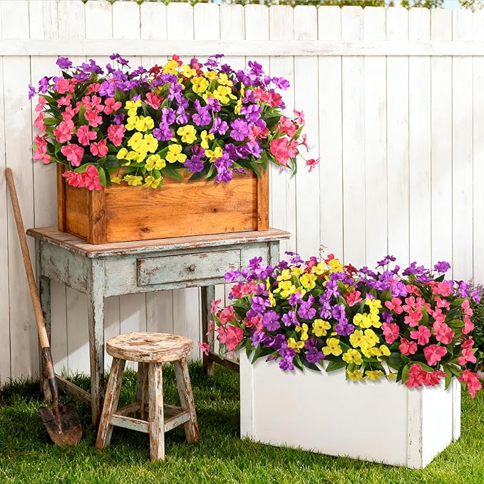 Artificial Fake Flowers for Outdoor, 6 Bundles UV Resistant Faux Plants Decoration Silk Flowers No Fade Plastic Flowers for Outside Planters Home Porch Patio Yard Garden Decor