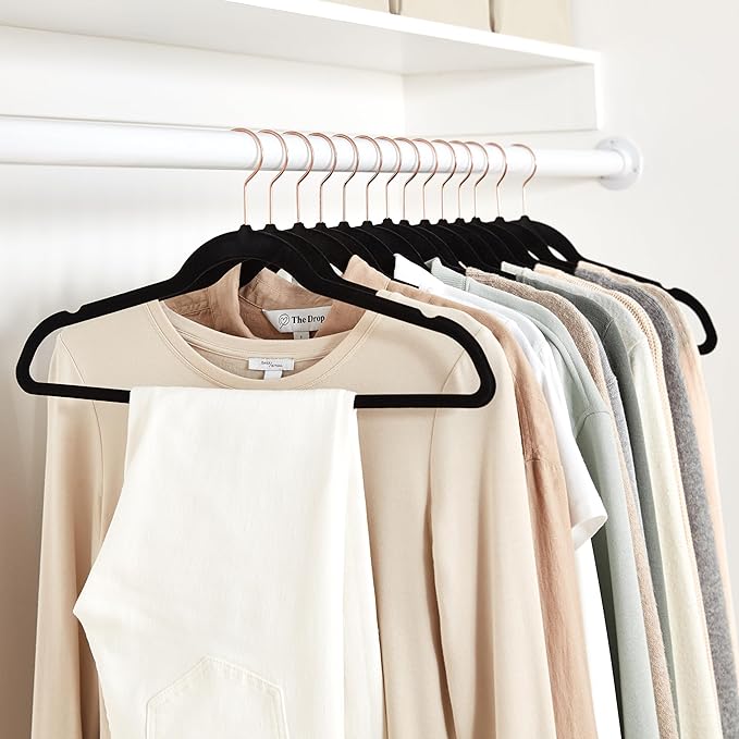 Amazon Basics Slim Velvet Non-Slip Space Saving Suit Clothes Hangers for Closet Organization, Black/Rose Gold, 50-Pack